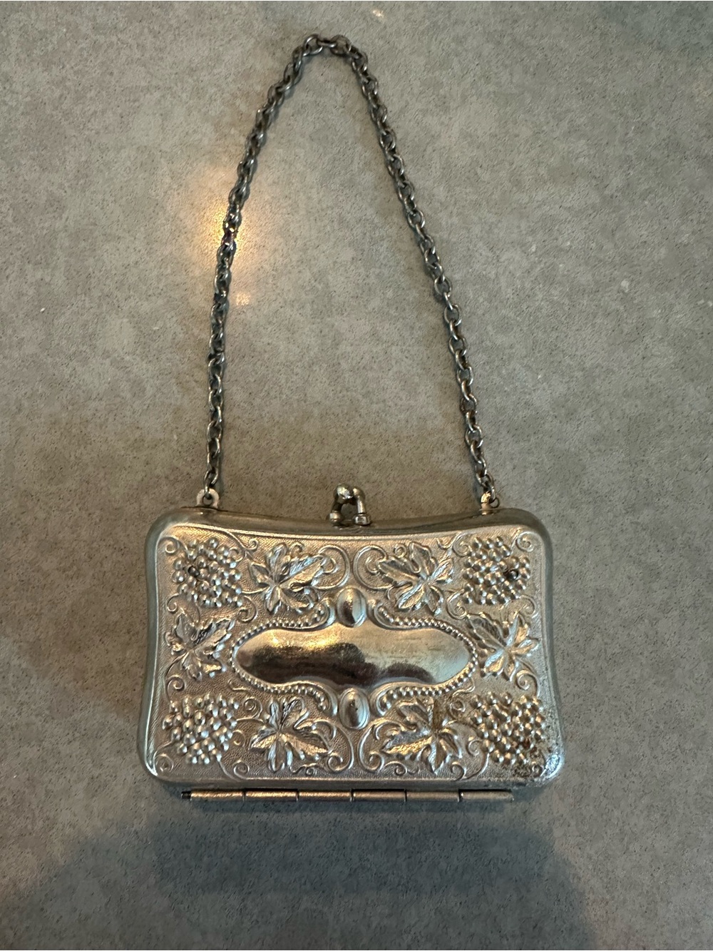 Vintage RARE Embossed Floral Coin Purse with Chain Handle